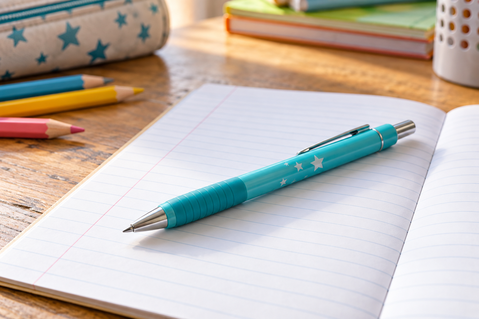 Balpen op een oefenschrift